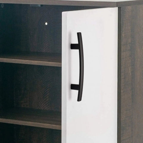Slick Matte Black Cabinet Pulls 10 Pack For Kitchen Drawers And Cupboards Hella Sturdy 3 Inch Hole Center Hardware mounted on a white cupboard.