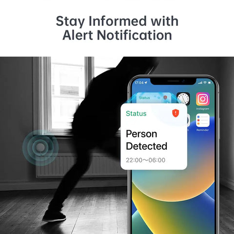 24Ghz Mmwave Radar Smart Wireless Presence Sensor That Slips Past Barriers Flawlessly For Your Slick Smart Home Setup And Dishes Out Precision Occupancy Tracking With Heavy Duty Reliability And Pure Magic, showing mobile alert notification with person detected.