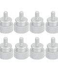 Standard 6 32 Unc Aluminum Thumb Screws Eight Pack White Anodized knurled grip fasteners for PC side panels and standoffs.