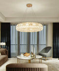Curved Crystal Ceiling Pendant Light Ring LED Lamp Modern Home Decor Warm Glow Adjustable Wire Fixture illuminating living room