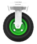 8 Inch Pneumatic Caster Wheels Set Of 4 Including Two Swivel And Two Rigid, showing green rim and heavy duty rubber tire design.