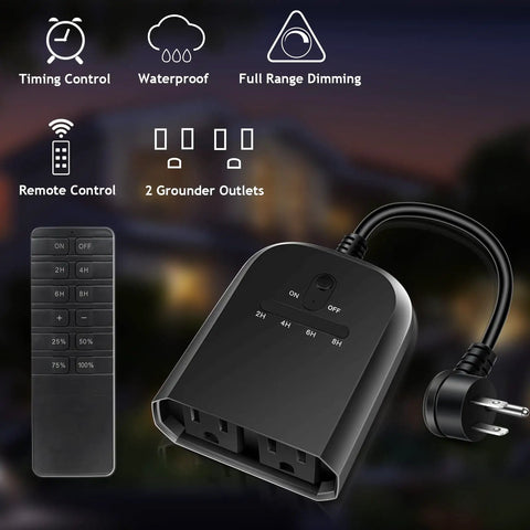 Outdoor Dimmer Switch For String Lights With Remote Control No Fuss Easy Setup Plug In Dimmable Light Timer Waterproof Patio