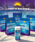 7 In 1 Pool Test Strips With App 150 Count Extra Long Strips for accurate pool water testing displayed outdoors by pool.