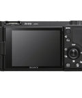 Back view of ZV-E10 Mirrorless Camera Kit With 16-50mm Lens, 128GB Extreme Speed Memory, 2x Lenses, Case, Tripod, Filters, Hood, Grip