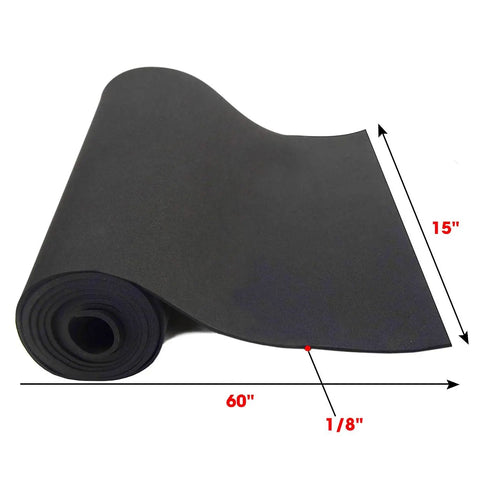 Top Shelf Neoprene Foam Rubber Sheet Roll 15 By 60 Inches By One Eighth Inch Thick rolled black foam for insulation and crafts.