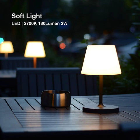 Cordless USB Rechargeable Table Lamp With 4000mAh Battery, 2700K Warm LED on a patio table at dusk