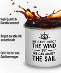 Sailor Camper Mug 12oz We Can Adjust The Sail Great Gift For Boaters And Shipmates On The Go Morning Coffee Navy Themed Mug with spill illustration