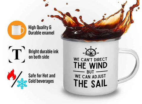 Sailor Camper Mug 12oz We Can Adjust The Sail Great Gift For Boaters And Shipmates On The Go Morning Coffee Navy Themed Mug with spill illustration