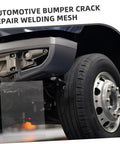 View of a car bumper with Welding Mesh Kit For Car Bumper Repair Durable Metal Wire Screen for quick fix.