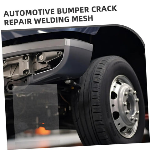 View of a car bumper with Welding Mesh Kit For Car Bumper Repair Durable Metal Wire Screen for quick fix.