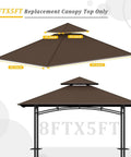 8FTX5FT Replacement Canopy Brown for Grill Gazebo, top view, polyester material, fits model LGG001PST-F, double tiered design.