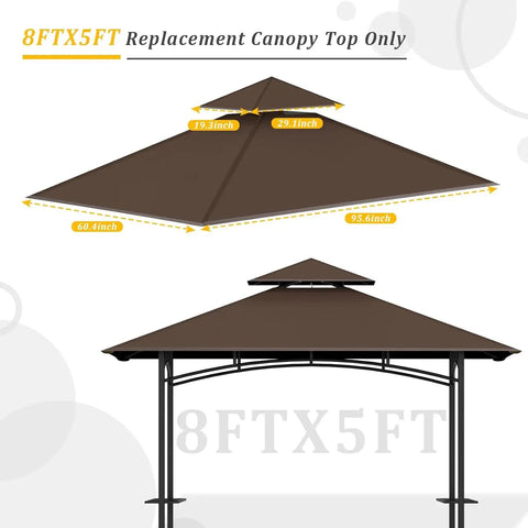 8FTX5FT Replacement Canopy Brown for Grill Gazebo, top view, polyester material, fits model LGG001PST-F, double tiered design.