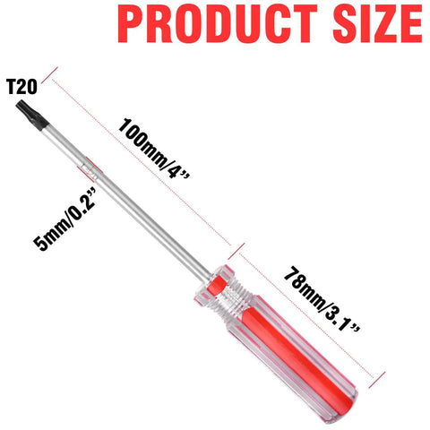 Top Shelf T20 Security Torx Screwdriver Featuring An Insanely Strong Magnetic Tip And Heat Treated S2 Steel Shaft With Vibrant Red Coating For Brutally Fast Fastener Removal And Daily Shop Grind, 100mm length with 78mm handle.