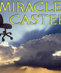 Chair with casters floating among clouds, featuring text 'Miracle Caster'. Symbolic representation of smooth rolling performance.