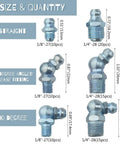 80 Piece Max Strength Grease Fitting Set With SAE Zerk NPT Threads in 1/8" and 1/4" sizes, shown with straight, 45° and 90° angles