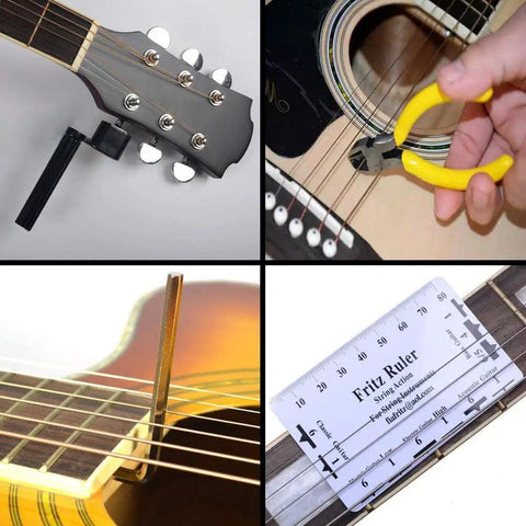 61 Piece Guitar Repair Tool Kit With Ruler Gauge And Hex Wrenches, Files, Fingerboard Guard, Grinding Stone For Acoustic, Electric, Bass And Banjo