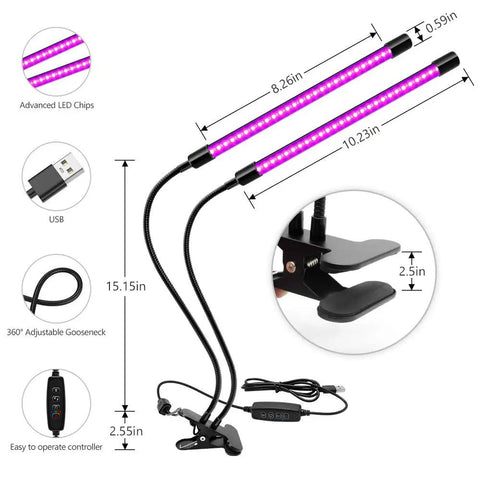 Lit Dual Head LED Black Light 20W UV Fixture With Clamp USB Powered 395 To 405 Nanometers Gooseneck Lamp For Blacklight Parties Stage Lighting Resin Curing 3D Printing Glow In The Dark