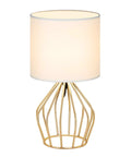 Gold Table Lamp For Desk And Nightstand Modern Style Desk Light With Hollow Base And Linen Fabric Shade Small Golden Bedside Lamp