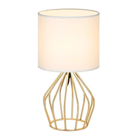 Gold Table Lamp For Desk And Nightstand Modern Style Desk Light With Hollow Base And Linen Fabric Shade Small Golden Bedside Lamp