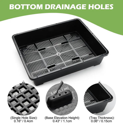 5 Pack Pro-Grade Grower-Friendly Soil Blocking Trays for Seed Germination and Drainage Water Collection with bottom drainage holes.
