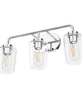 Three Light Industrial Style Bathroom Vanity Fixture In Stainless Steel Chrome Finish With Clear Glass Shades For Farmhouse Bath Lighting And Easy Wall Mount Installation