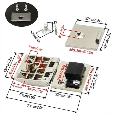 Heavy Duty Zinc Alloy Swivel Cabinet Hinges Set Of 4 For Glass Doors Wine Storage showing measurements and details of hinges.