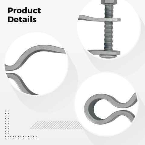 Close-up view of Two Pack Chain Link Fence Hinge Set in Silver Galvanized Steel with bolt and pressed steel frame detail.