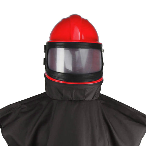 Air Supplied Sandblast Helmet With Adjustable Fit For Comfort, Anti Scratch Ultra Thin Double PVC Lens, ABS Hood, Red Safety Gear