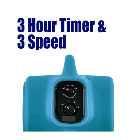 Top view of Heavy Duty Industrial Air Mover And Carpet Dryer Fan, showing 3 speed and timer controls for adjustable airflow.