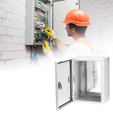 Heavy Duty Carbon Steel Electrical Enclosure 16x12x8 with Grip Tight Lock, shown being installed for outdoor use.