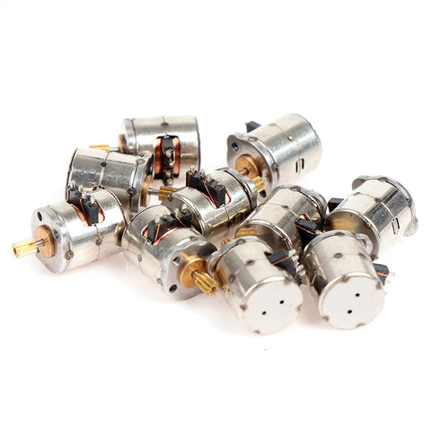 Miniature DC Stepper Motor With Gear For DIY Toys And Tiny Projects 2 Phase 4 Wire High Precision Micro Motor Small 8mm Diameter 9.3mm Height 2.3mm Gear Diameter 10 Pack displayed in a pile
