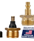 Brass Blow Out Plug For RVs, Boats, Campers And Travel Trailers, No Fuss Quick Connect Garden Hose Adapter, front and side view