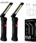Two Pack LED Work Lights USB Rechargeable COB Light With Magnetic Base 360 Degree Rotation Five Modes Folding Flashlight