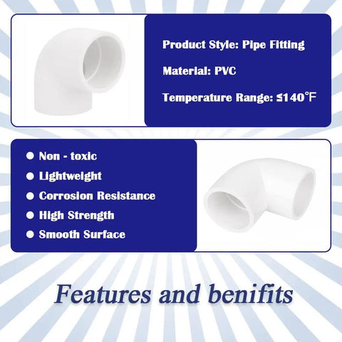 8-Piece Three-Quarter Inch White PVC Pipe Corner Fittings 90 Degree Elbow Connectors for Sprinkler and Drip Irrigation Systems