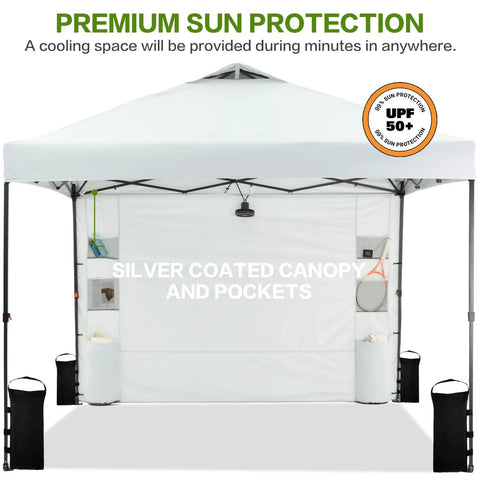 Effortless 10x10 Pop Up Canopy Tent With One Sidewall And Six Pockets For Quick Shade At The Beach Or Patio One Push Setup Vented Roof