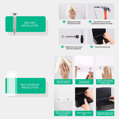 Installation guide for Toilet Paper Holder With Shelf In Matte Black SUS304 Stainless Steel Wall Mounted Or Adhesive Tissue Storage