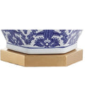 Blue and white ginger jar base with gold base, part of Blue And White Ginger Jar Ceramic LED Table Lamp With Gold Base And White Linen Shade