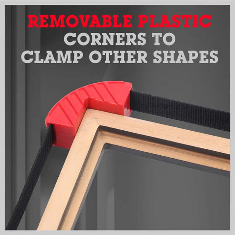 13 Ft Belt Band Clamp For Woodworking Quick Release Frame Clamp with red 90 degree corner piece on wood frame