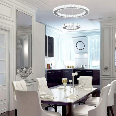 Dope Modern Crystal Chandelier With Two Ring Pendant Lighting Dimmable LED Ceiling Light With Remote Control Adjustable Color
