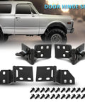 Heavy Duty Front Door Hinge Set In Matte Black Paint Fits Chevy And Gmc Pickup Suburban K5 Blazer Jimmy 1967 To 72 with installation screws.