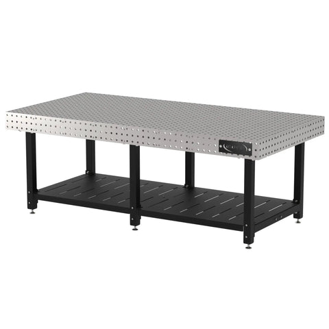 Heavy Duty Welding Fixture Table With Sweet Storage Shelf, 96 By 48 Inches, precision laser cut holes and robust steel frame.