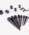Starter Pack For Ear Stretching 50 Piece Kit With 14G To 00G Acrylic Tapers And Plugs Silicone Tunnels displayed on white background.