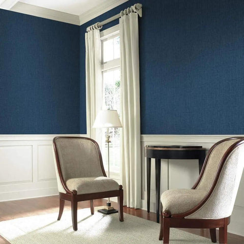 Room with Waverly Cottage Sweet Grass Removable Wallpaper In Ink Blue Peel And Stick Botanical Pattern For Accent Walls Double Roll Provides About Fifty Six Square Feet Coverage USA Made Durable Removable Wallcovering For Easy DIY Updates on walls