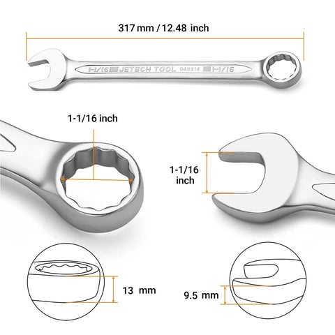 Heavy Duty One And One Sixteenth Inch 12 Point Combination Wrench With No Slip Grip For High Torque In Industrial Chrome Vanadium Steel Spanner