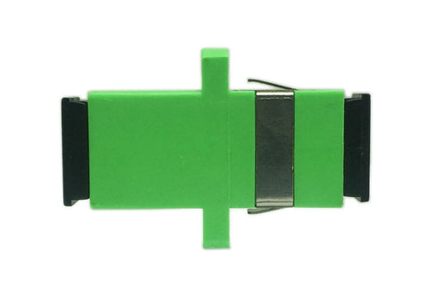 Green SC fiber optic adapter, female-to-female APC, simplex single-mode, with mounting panel (5-pack)