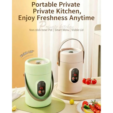 Portable 500W Electric Cooker With Ceramic Glaze Inner, Built-In Steamer, 12-Hour Timer And Keep-Warm, Green Cooker Displayed