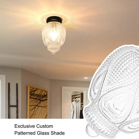 Vintage Semi Flush Mount Ceiling Light In Matte Black With Clear Glass Globe, Rustic Farmhouse Style Hallway Fixture For Porch, Corridor, Bedroom Or Living Area, Modern Yet Classic Globe Ceiling Light