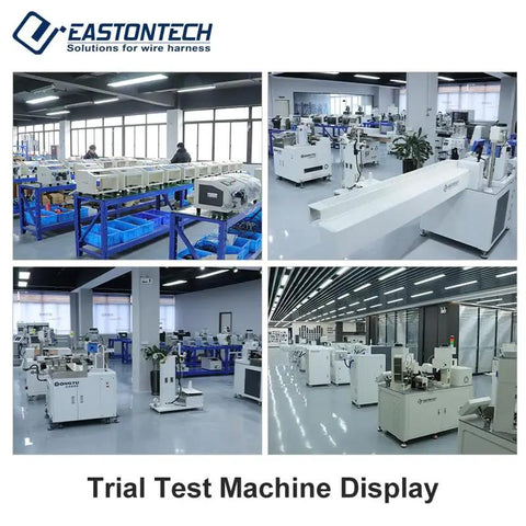 Dead-On Automatic Cable And Wire Cutting Stripping Machine With Slick Touchscreen Interface displayed in a modern workshop setting with various machines.