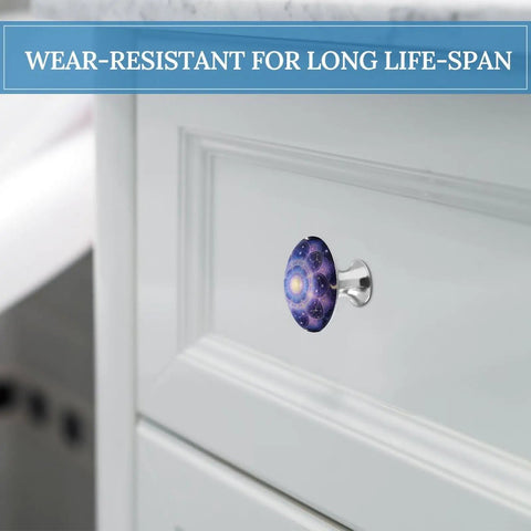 Dope Mandala Celestial Cabinet Knob Set Of 2 Round Drawer Knobs For Cabinets And Dressers Stainless Steel With Brushed Aluminum Base Rust Resistant Durable Hardware For Kitchen And Furniture Makeover, 1.1 in