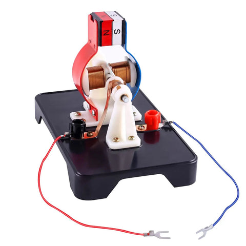 DIY Electric Motor Kit for Hands-On Learning, Simple 3V and 6V DC Motor Model Kit on black base with red and blue wires